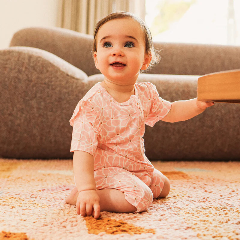 Day or Night Short Sleeve Frill Onesie - Hibiscus