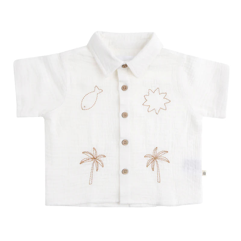Woven Embroidered Short Sleeve Shirt - Coconut