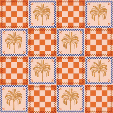 Dahlia Shower Cap in Orange Palm Check - Larger Size