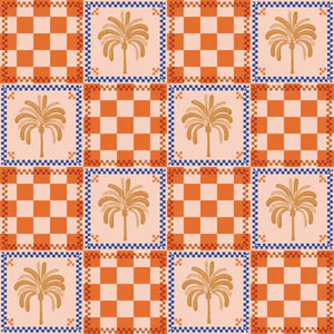 Dahlia Shower Cap in Orange Palm Check - Larger Size