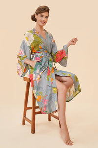 Kimono Gown Flora and Fauna Lavender