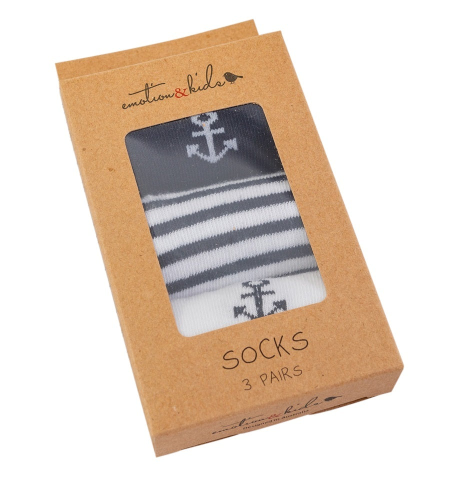 Navy Anchor Socks 3 Pack