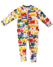 Load image into Gallery viewer, Big Wheels Organic Long Sleeve Zip Romper
