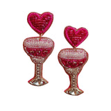 Beaded Pink Heart Martini Earrings