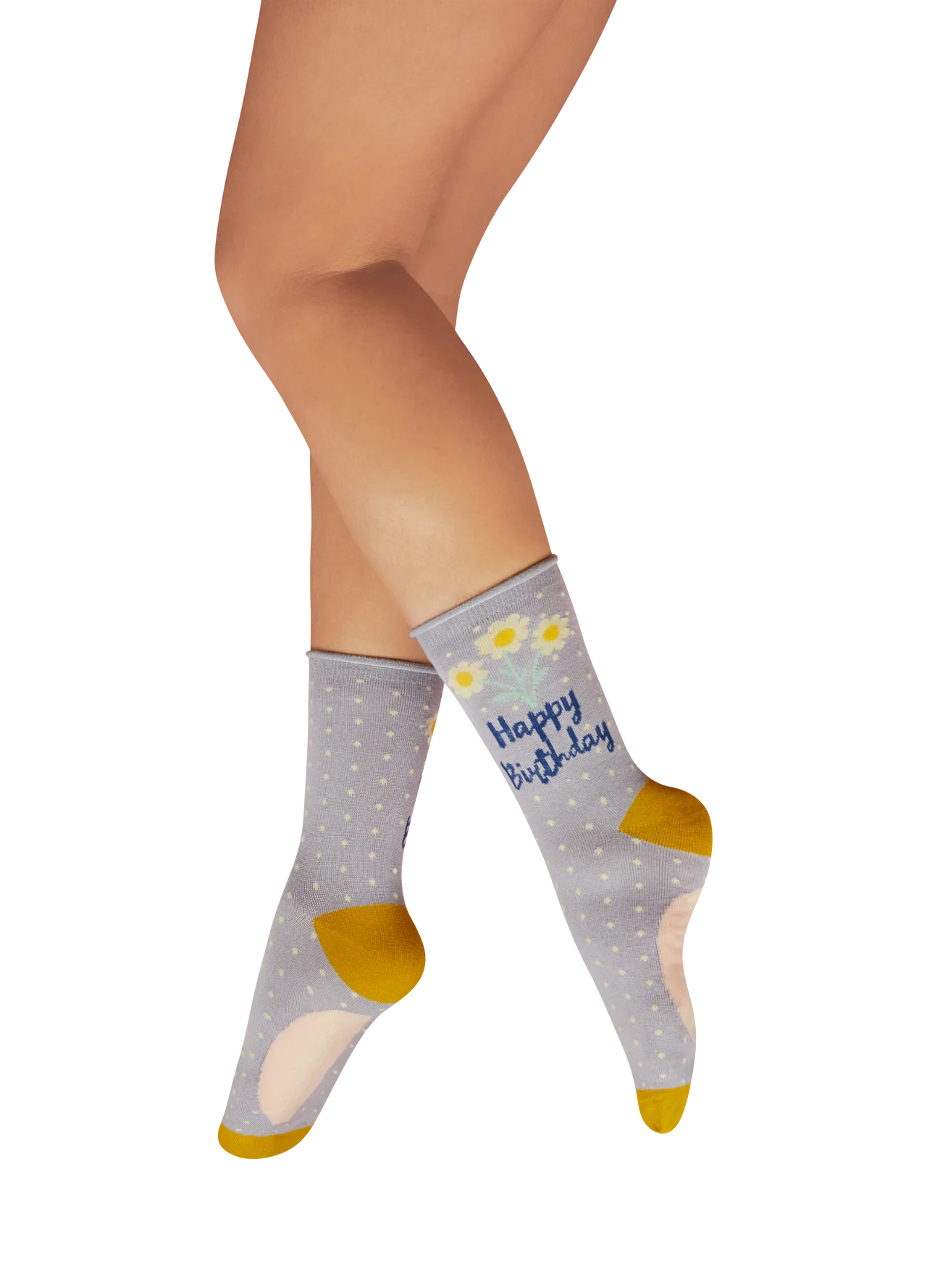 Ladies Knitted Ankle Socks Happy Birthday Daisies Lilac