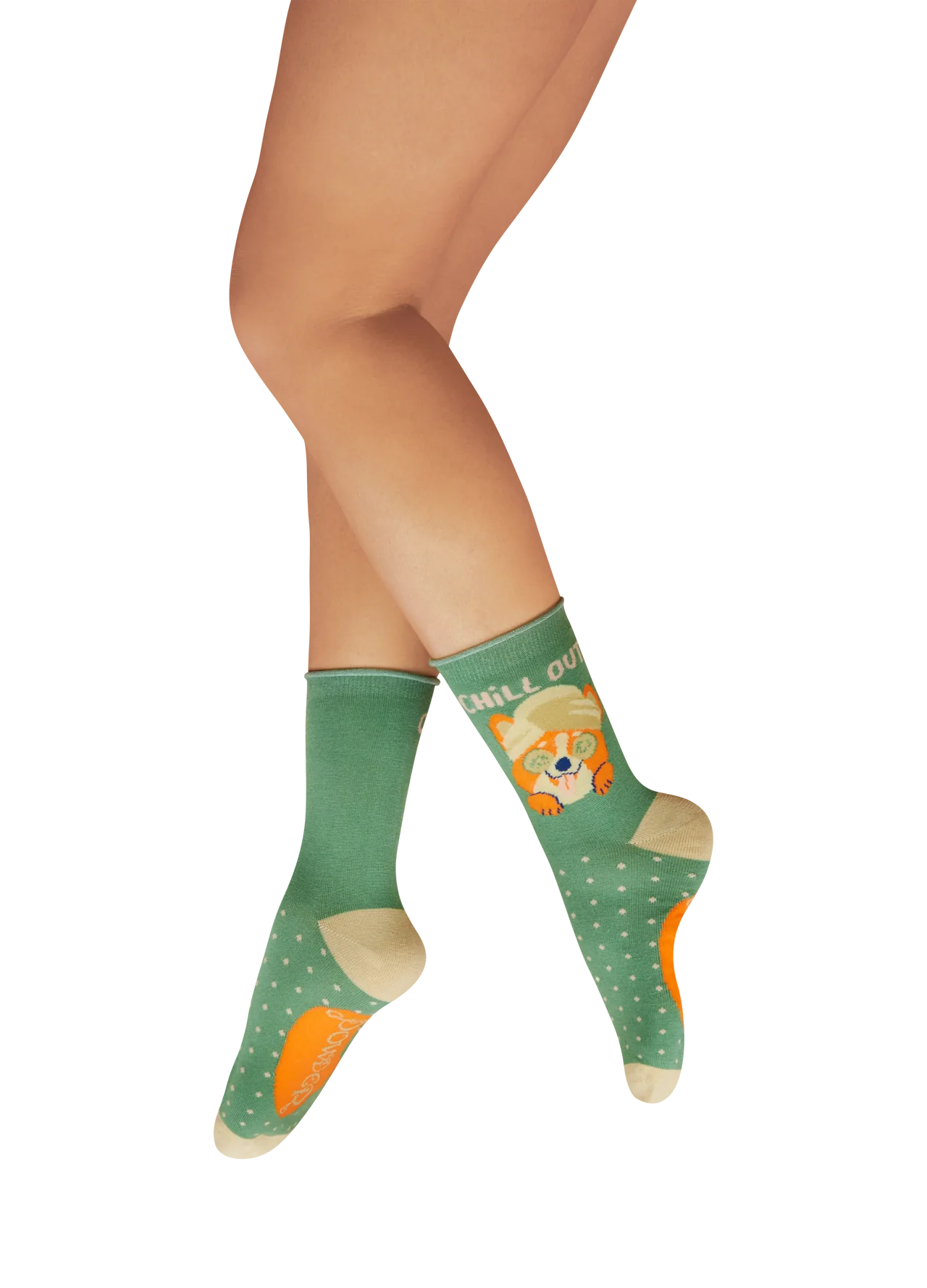 Ladies Knitted Ankle Socks Chilled Corgi Fern