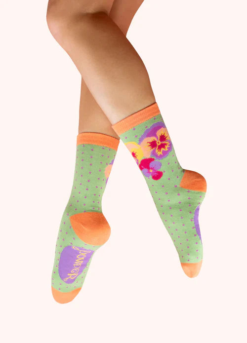 Spring Pansies Ankle Socks – Mint