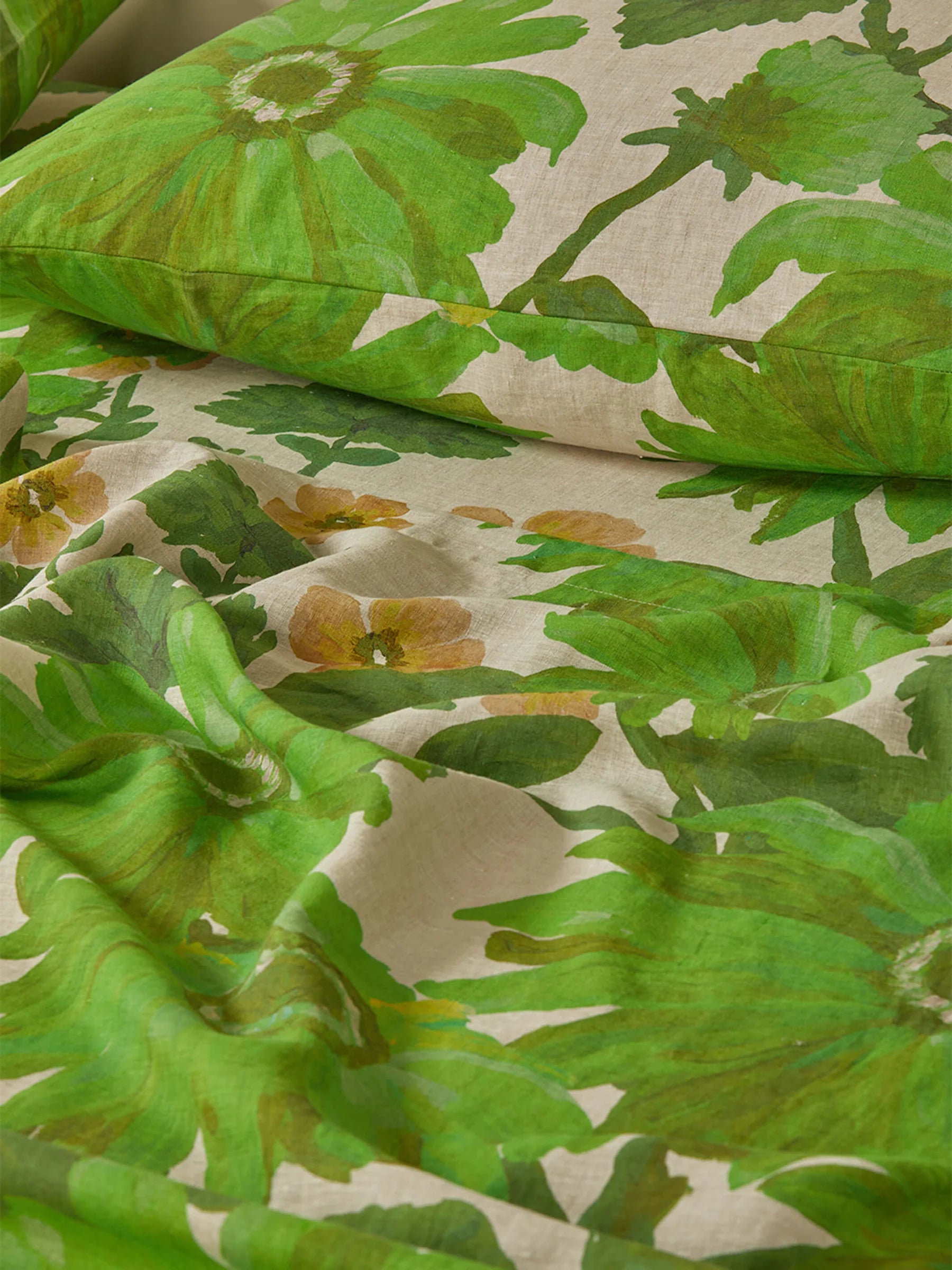 Marigold Leaf Linen Standard Pillowcases Set