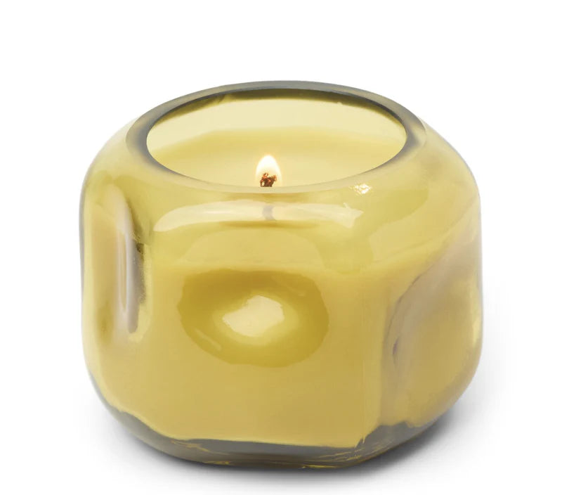 Basalt Yellow 5oz Organic Shaped Tinted Glass Candle - Tobacco Patchouli