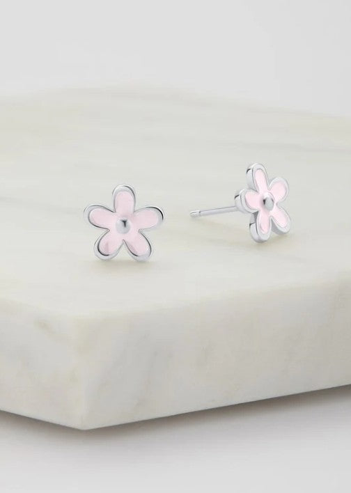 Flower Studs Earrings Pink Stirling Silver