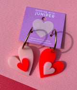 Queen of Hearts Hoops: Pale Pink and Neon Red