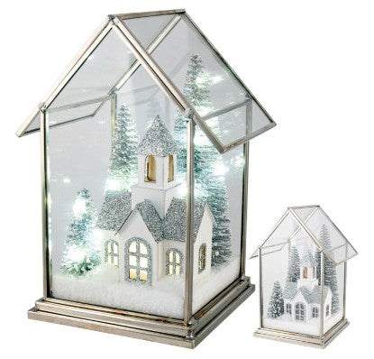 Acrylic White Church Scene with LED Lights – Small