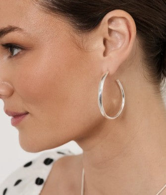 Organic Shape Hoop Earrings Silver