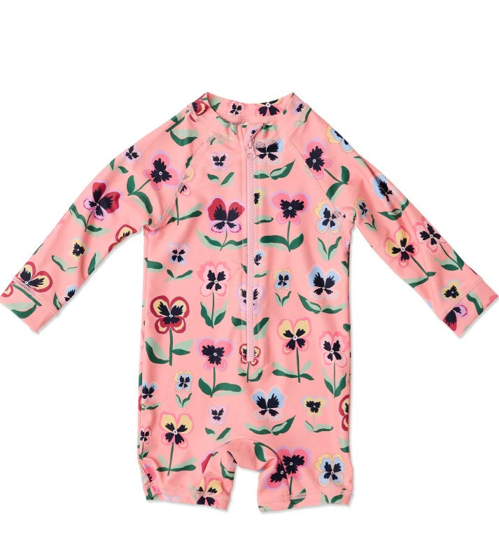 Pretty Pansy Baby Long Sleeve Zip Bathers