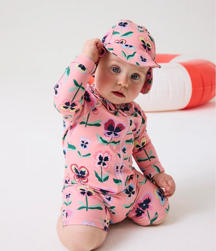 Pretty Pansy Baby Long Sleeve Zip Bathers