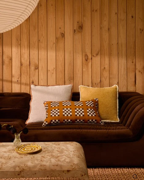 Lattice Tan Linen Cushion