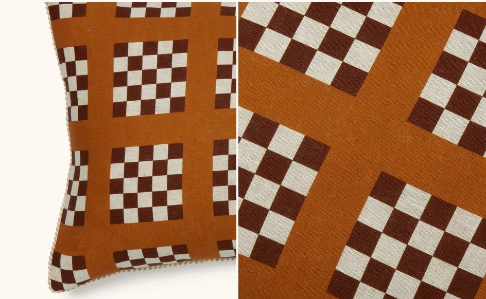 Lattice Tan Linen Cushion
