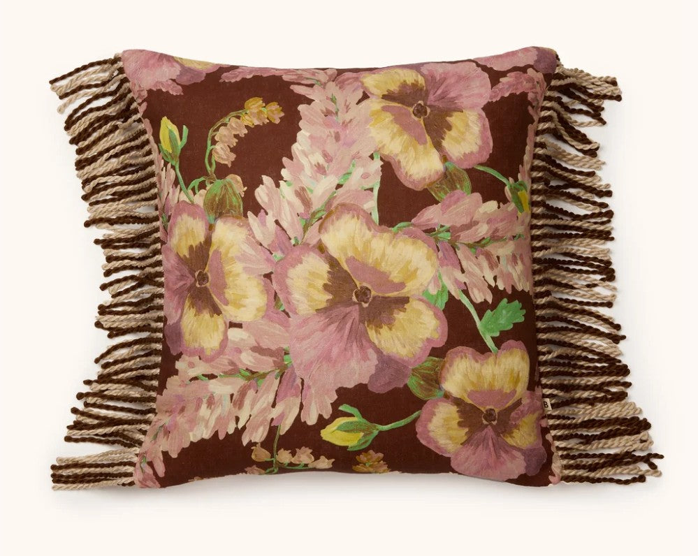 Mountain Floral Cocoa Linen Cushion