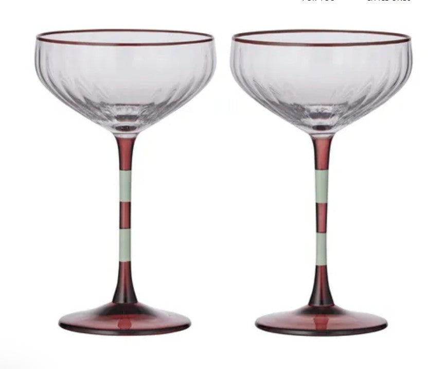 Lena S/2 Glass Rib Coupe | Mulberry/Rose