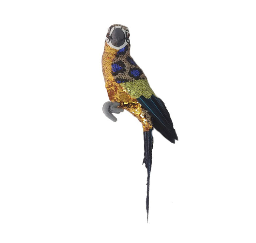 Sequin Perched Parrot - Blue Wings