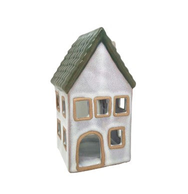 Ceramic Grey & Green Tealight House – Small