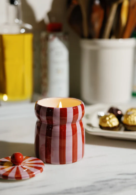 Red/Pink Striped Candle - Pink Peppermint