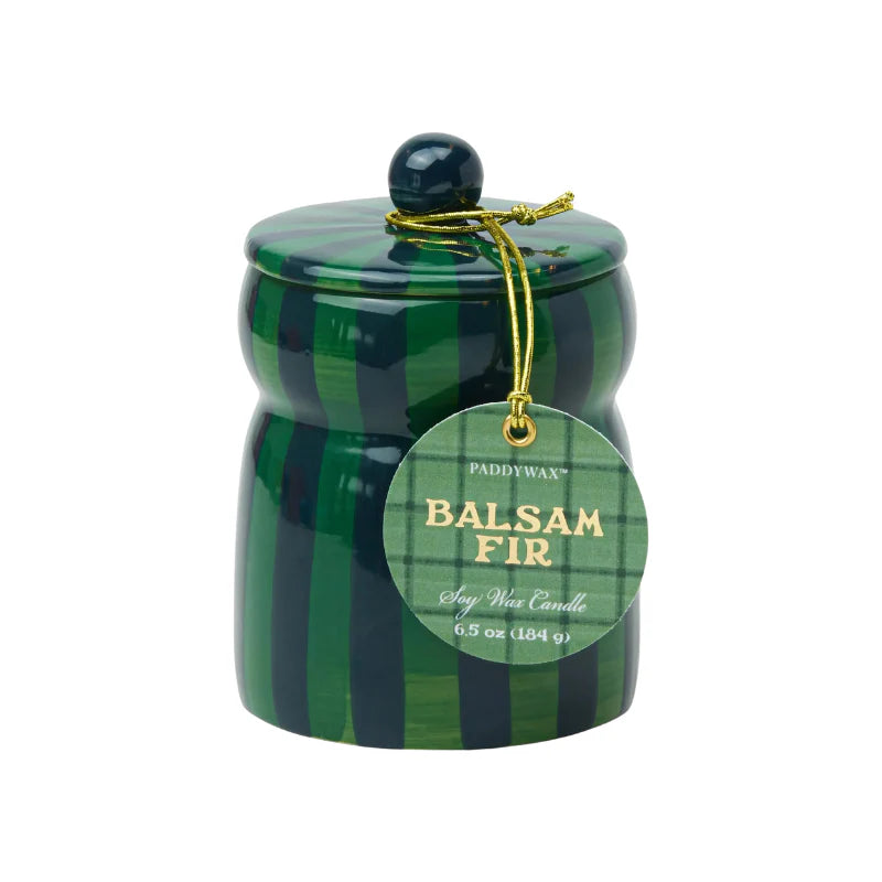 Green/Navy Striped Candle - Balsam & Fir