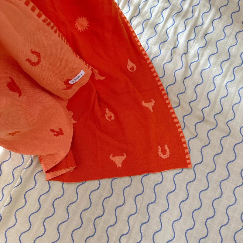 Wild West Blanket - Bright Orange - 100% Cotton Baby Blanket