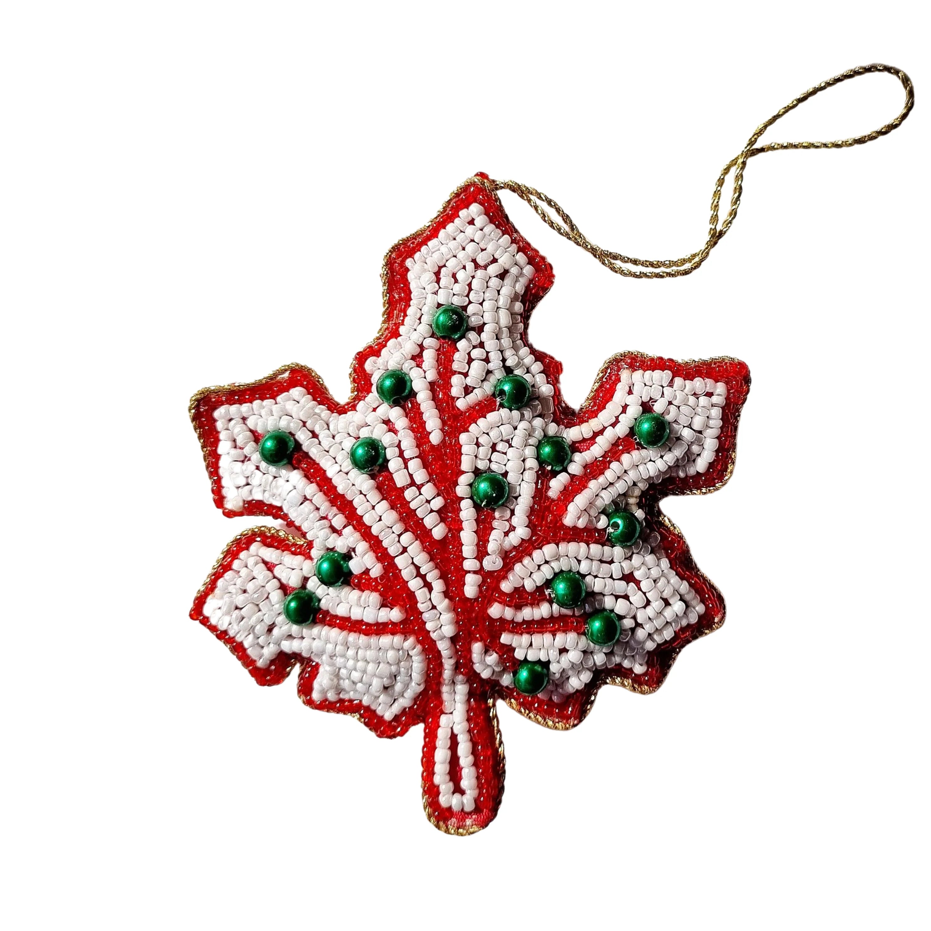 Festive Maple Leaf Beaded Hanging Decoration