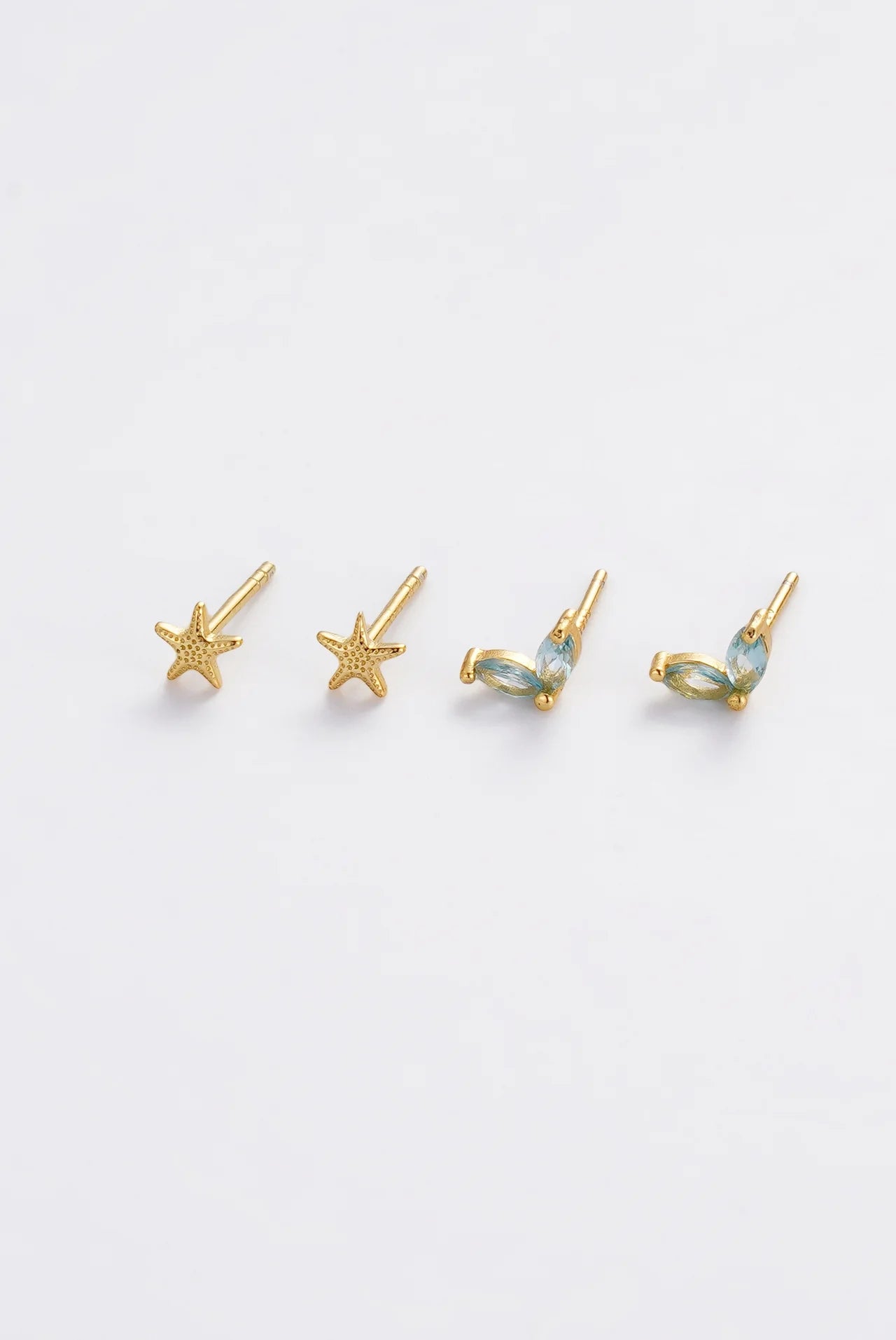 Double Blue Starfish Stud Set - Gold