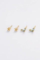 Double Blue Starfish Stud Set - Gold