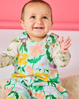 Popping Flowers Green Organic Cotton Quilted Fleece Overalls
