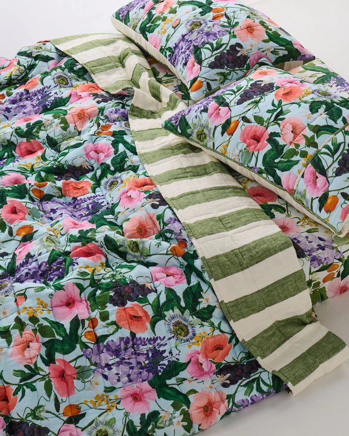 Spring In The Air Reversible Linen Quilted Bedspread