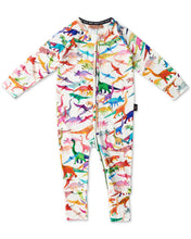 Load image into Gallery viewer, Dino Max White Organic Long Sleeve Zip Romper
