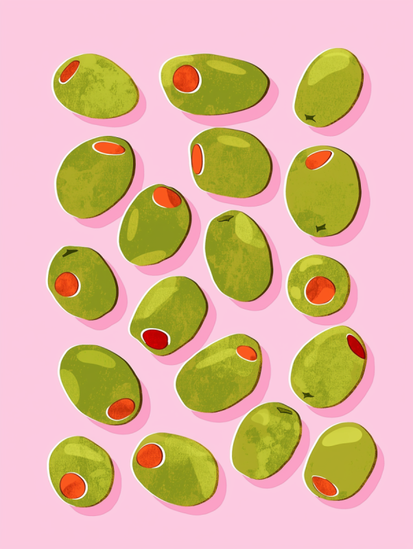 Pink Stuffed Green Olives Art