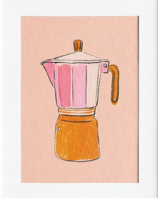 Pink Coffee Kettle Brush Art