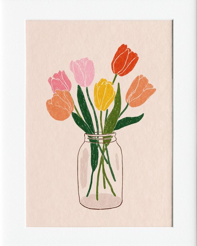 Pink Bouquet of Tulips Brush Art