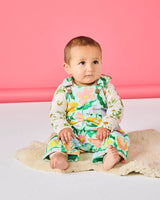 Popping Flowers Green Organic Cotton Quilted Fleece Overalls