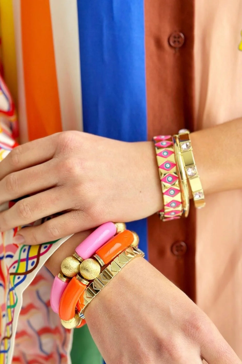 Chunky Orange and Gold Bangle