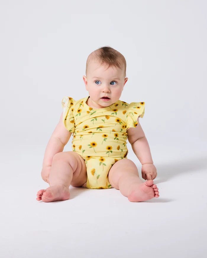 Sunflower Delight Organic Short Sleeve Frill Romper