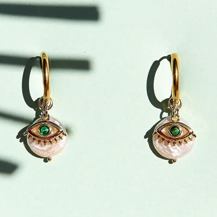 Green Eye Huggie Hoops