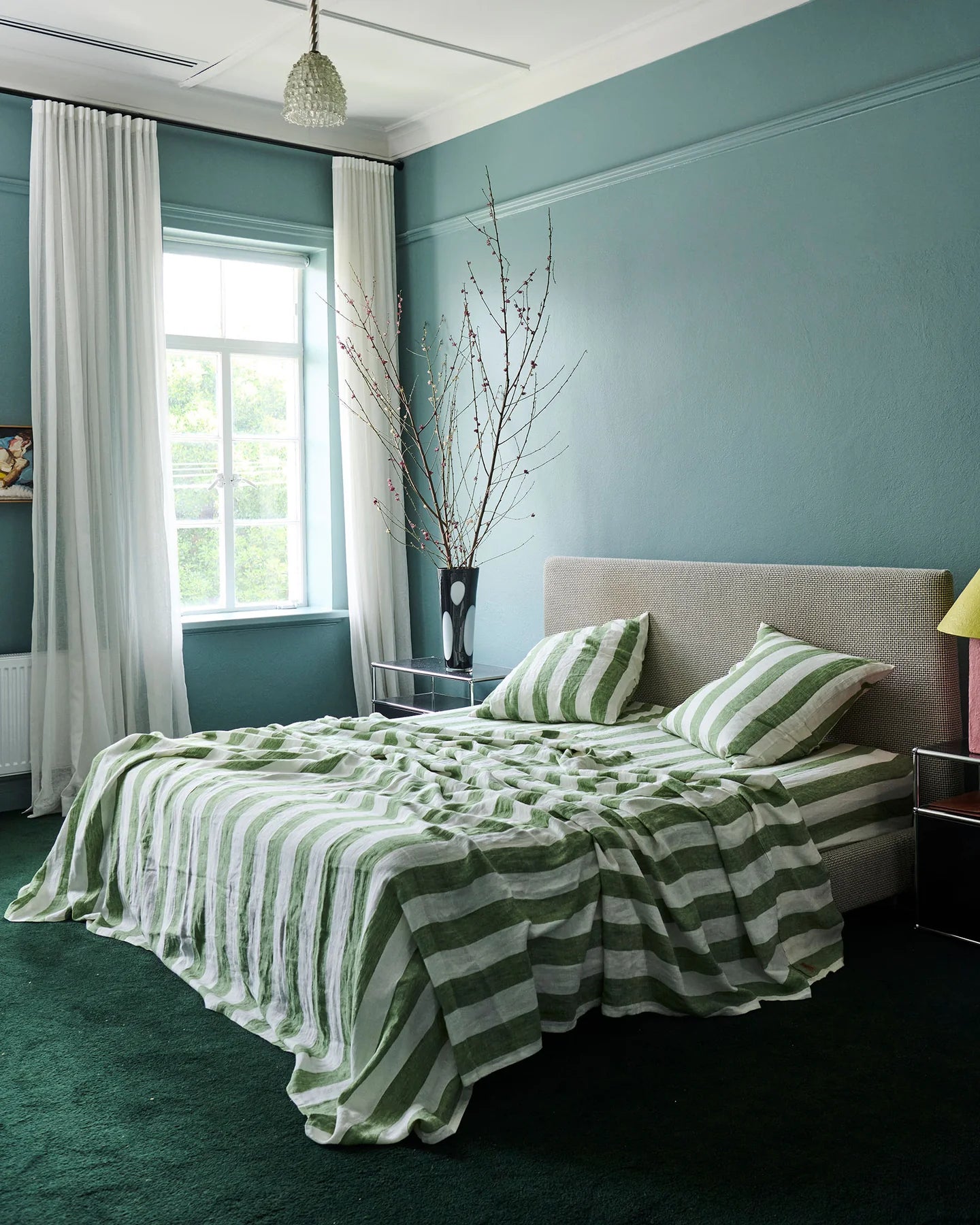 Moss Stripe Linen Flat Sheet