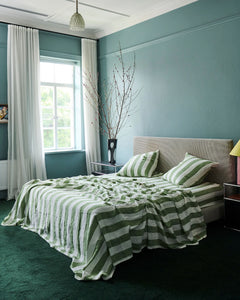 Moss Stripe Linen Quilt Cover