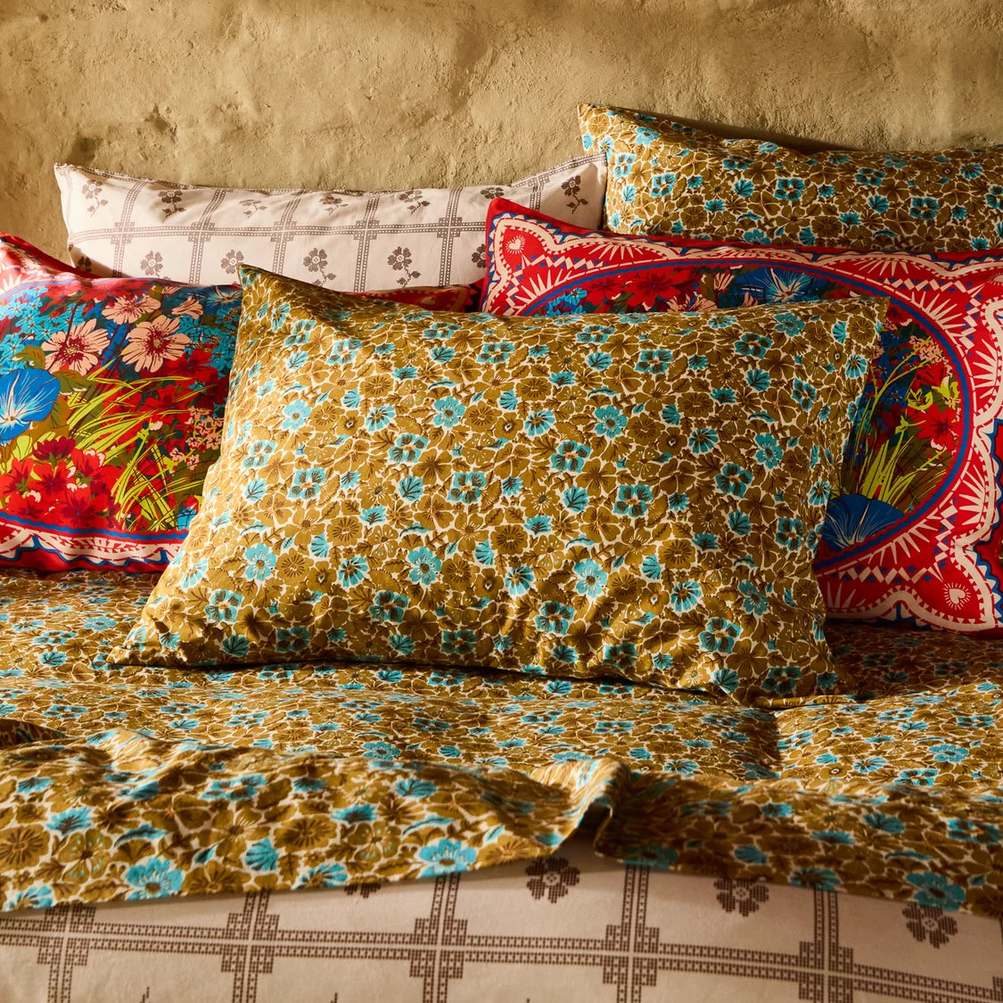 Magnolia Cotton Sheets - Turquoise Queen
