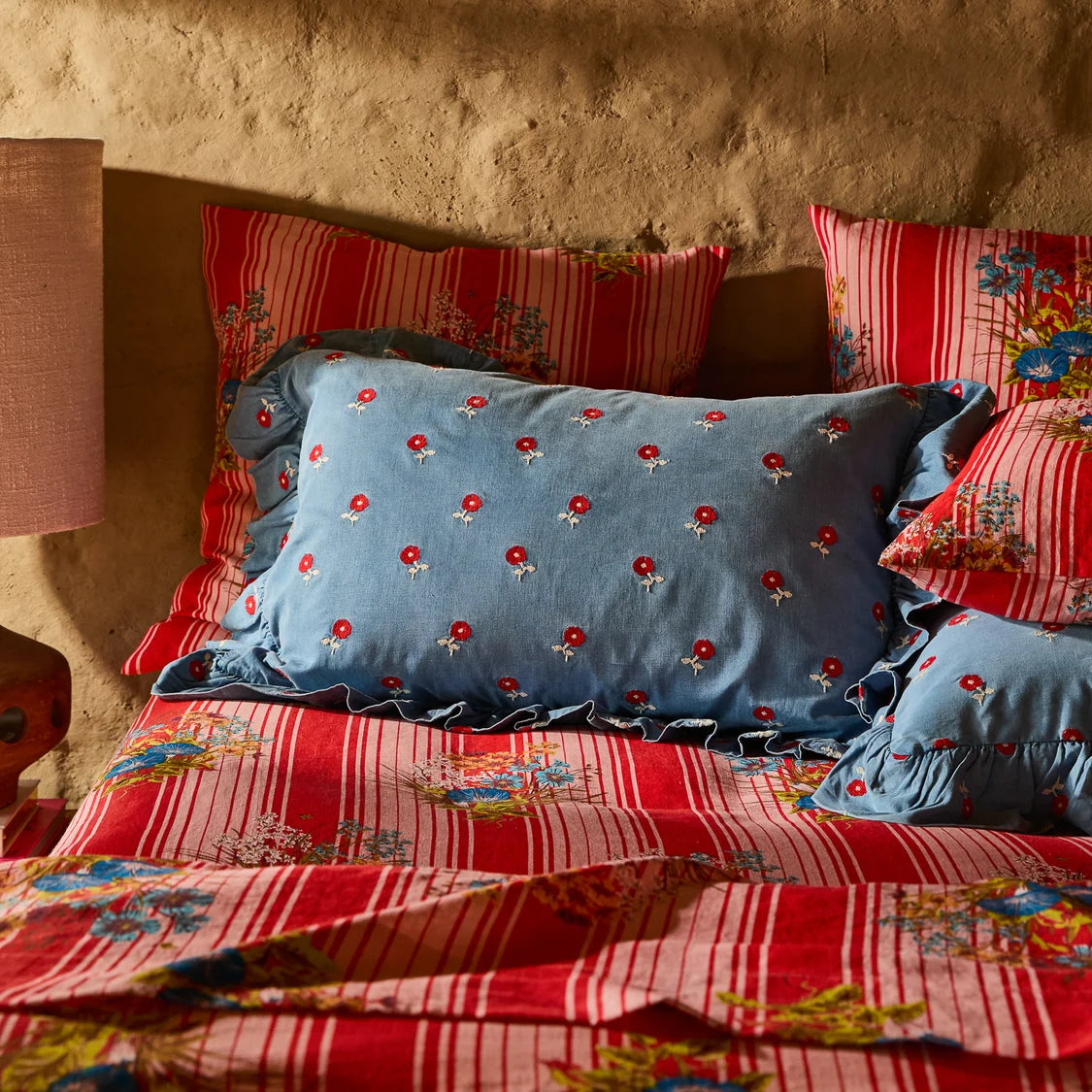 Anneliese Ruffle Pillowcase - Poppy