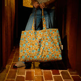 Magnolia Reversible Cotton Tote Bag - Turquoise