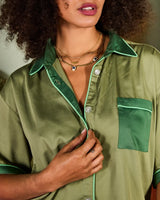 Glow In Green Adult Bamboo Cotton Short Sleeve Shirt & Short Pyjama Set