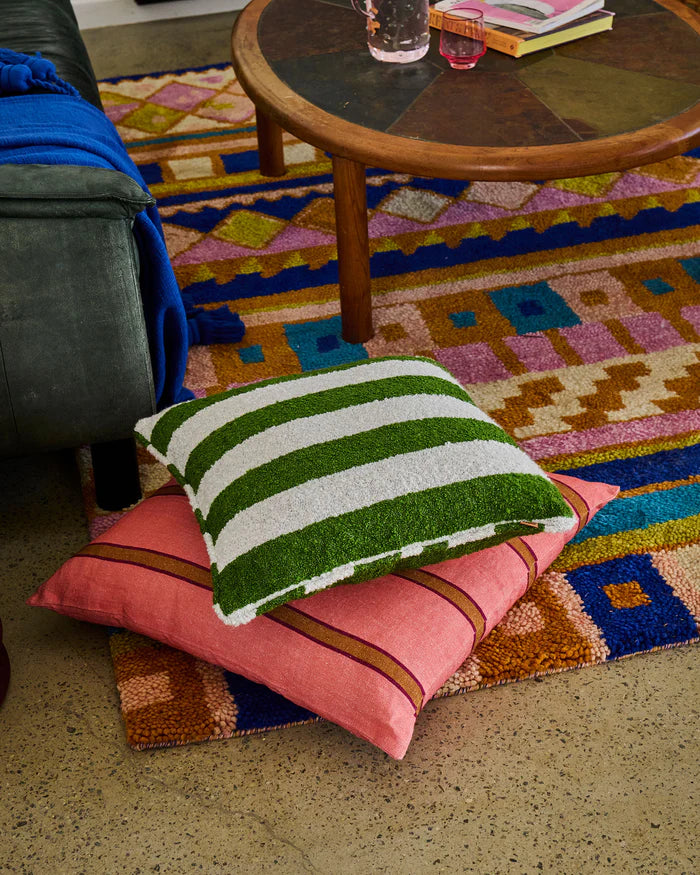 Moss Stripe Boucle Square Cushion