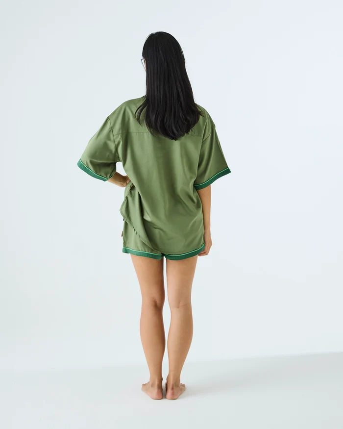 Glow In Green Adult Bamboo Cotton Short Sleeve Shirt & Short Pyjama Set