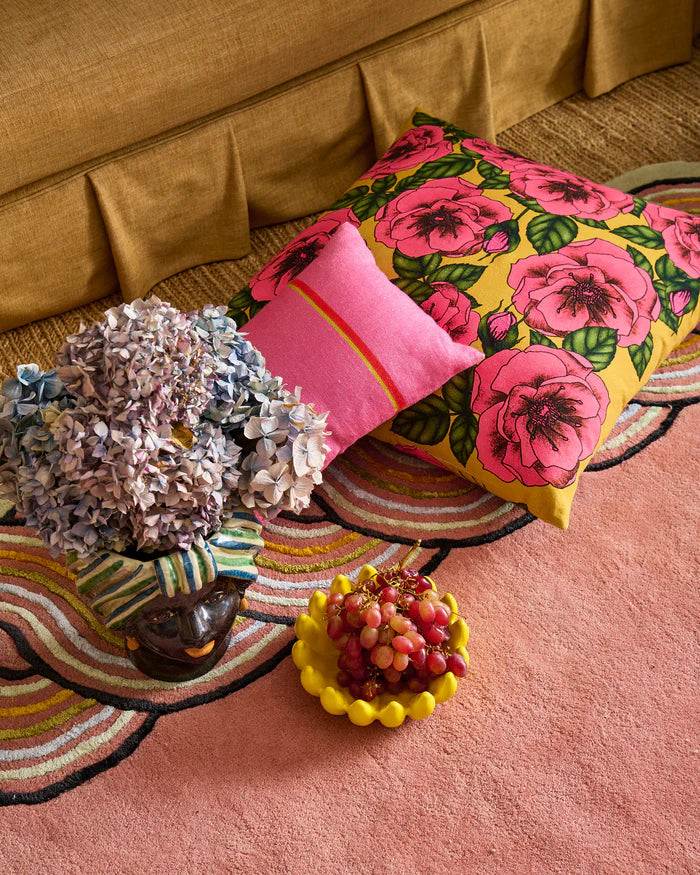 Golden Peony Embroidered Cushion